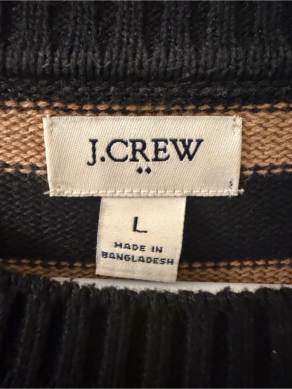 🩷 J.CREW Black and Tan Striped Knit Sweater Size L EUC - Picture 2 of 6